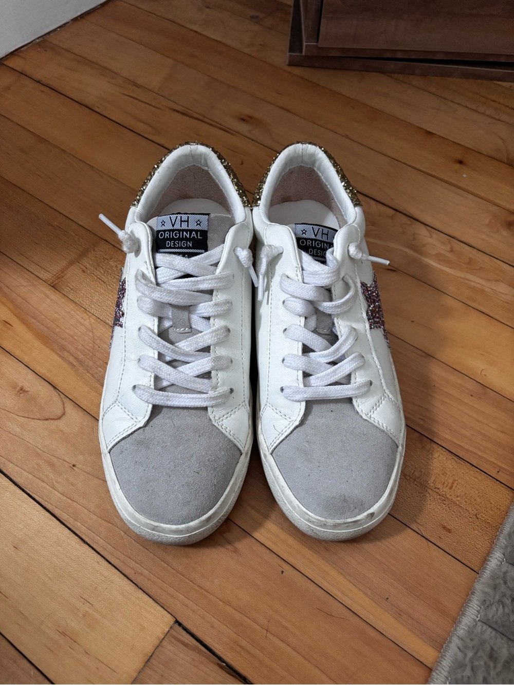 VH Original Design White & Gray Sneakers with Glitter Star